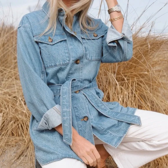 Marea By Liz Joy DENIM UTILITY JACKET - VINTAGE WASH SZ M - Picture 2 of 12